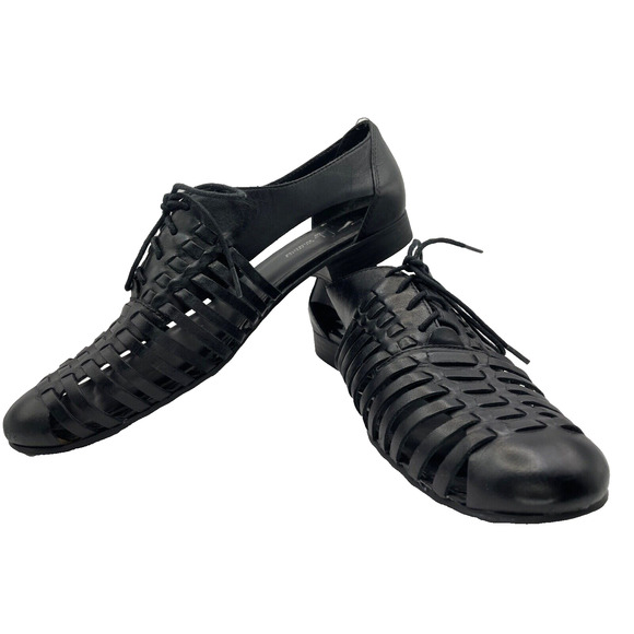 Franco Sarto Woven Leather Oxford Style Black Leather Lace Up Shoes Size 9 USED - Picture 1 of 8